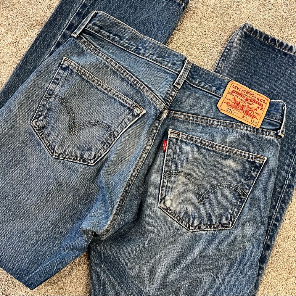 Levi Levi’s Men 32x34 Blue Denim Jeans 501 XX  VTG Vintage Cotton  Button Pants, - Picture 3 of 16